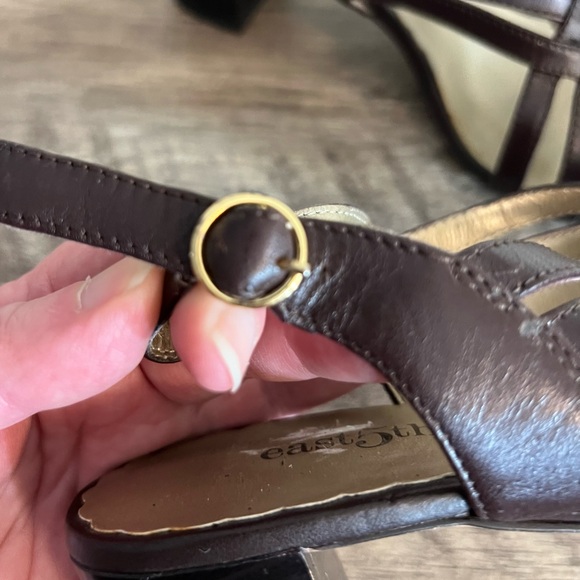 Vintage East 5th Brown Leather Open Toe Heels Shoes Women’s Size 6 Buckle - Picture 5 of 10